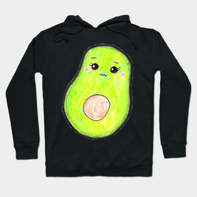 Kawaii Avocado Color Pencil Hand Drawn Cute Tropical Fruit Hoodie by kristinedesigns